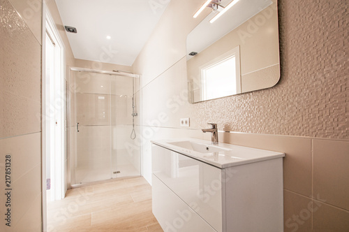 Modern bathroom interior with shower. Clean and fresh bathroom.