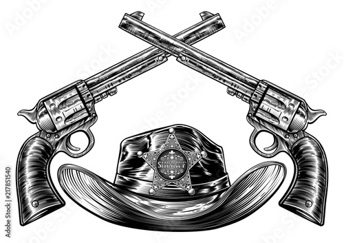 Crossed Pistols and Cowboy Hat with Sheriff Star