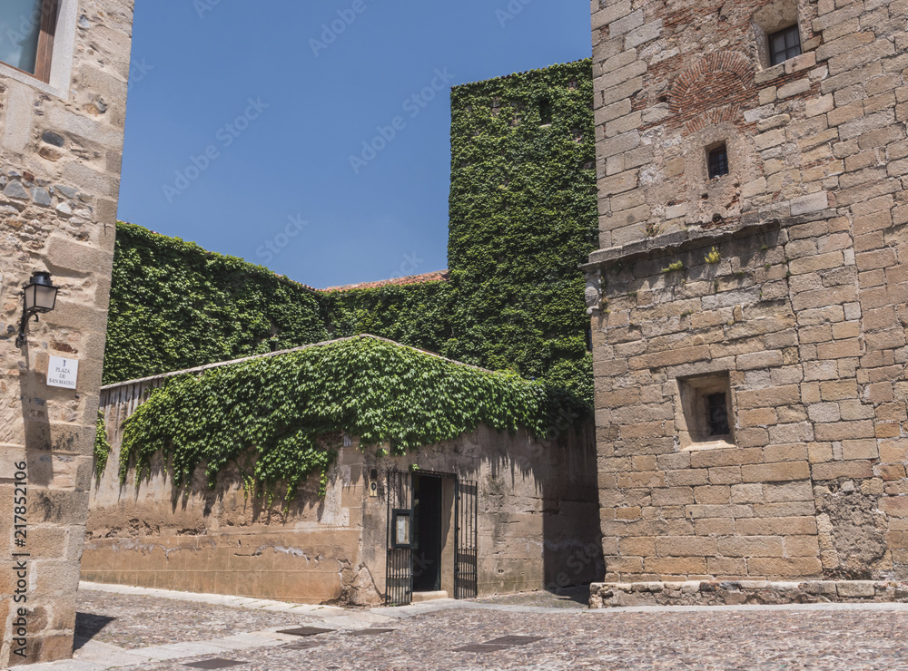 House of the walls-Saavedra and tower of Sande, is Gothic, of the 14th century, rebuilt in the 15th century, square of San Mateo, Caceres, Spain