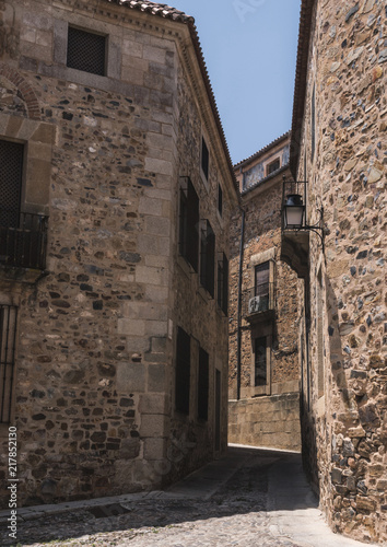 Fototapeta Naklejka Na Ścianę i Meble -  Typical narrow street of the old town of Caceres, Spain
