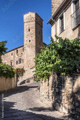 Fototapeta Naklejka Na Ścianę i Meble -  Torre de los enamorados, next to Romanesque tower of the Church of Santiago and that of the strong house of Luis Chaves, 