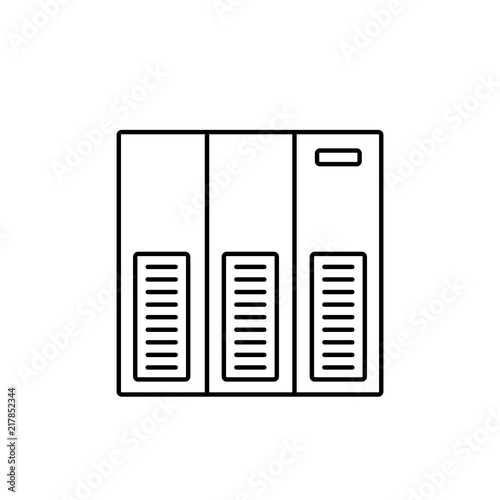 Vector illustration of precision air conditioner for rooms with sensitive electronic equipment. Line icon of close control unit. Computer room air conditioner. Isolated on white background.