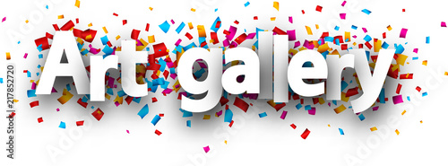 Art gallery banner with colorful confetti.