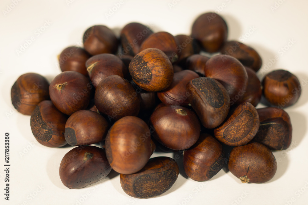 brown ripe chestnuts background