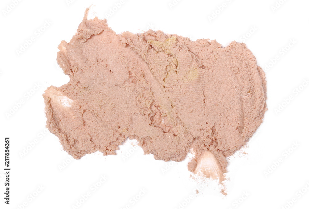 Liver pate, pasty spread isolated on white background, top view Liver pate, pasty spread isolated on white background, top view
