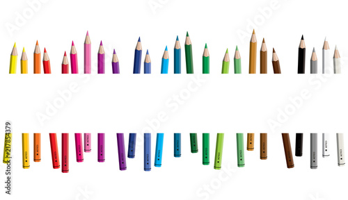 Set of crayons collection -  isolated vector illustration colorful pencils on white background. 