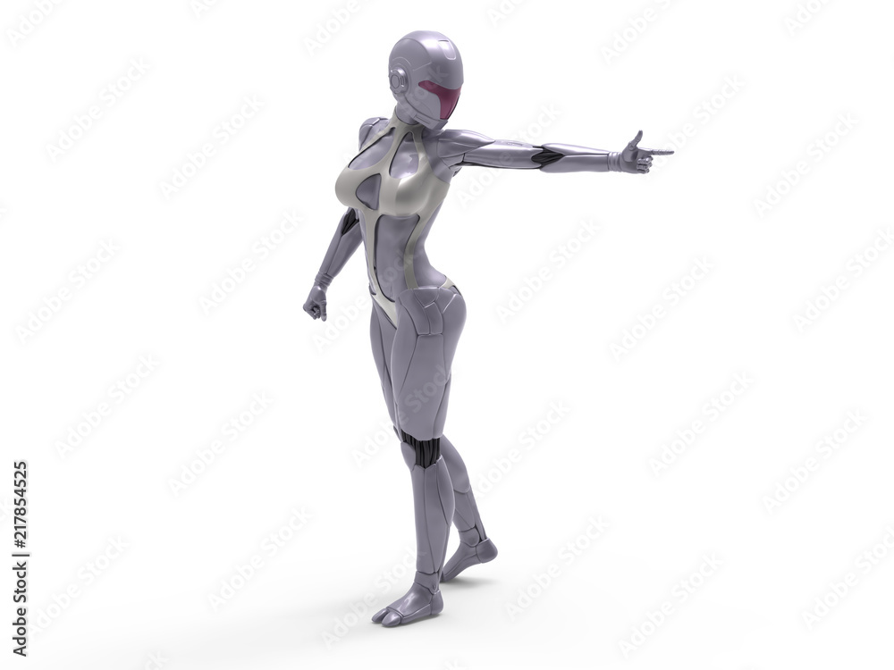 Robotic Cyber Woman is pointing at something 3D Rendering