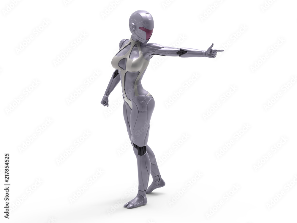 Robotic Cyber Woman is pointing at something 3D Rendering Robotic Cyber Woman is pointing at something 3D Rendering