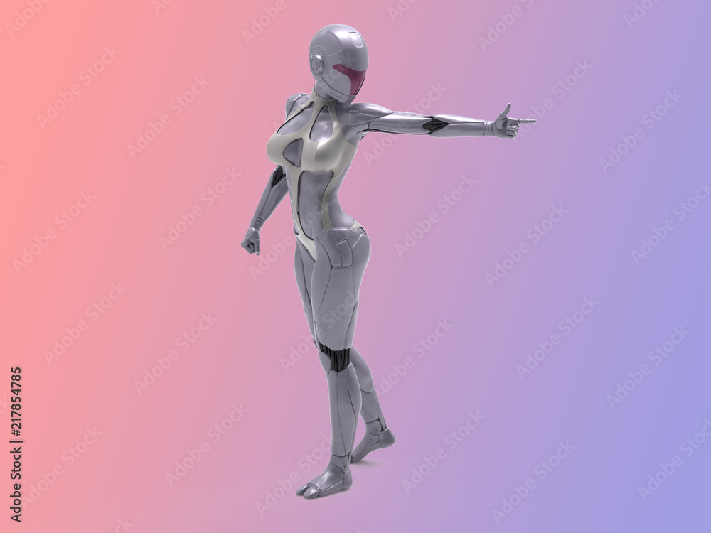Robotic Cyber Woman is pointing at something 3D Rendering Robotic Cyber Woman is pointing at something 3D Rendering