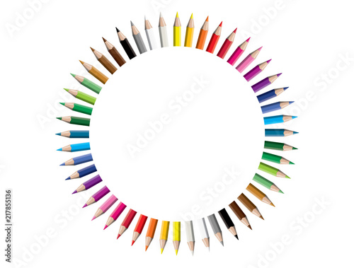 Set of colored pencil collection circle arranged -  isolated vector illustration colorful pencils on white background. 