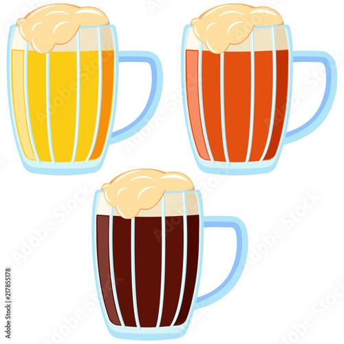 Colorful cartoon different beer type mug