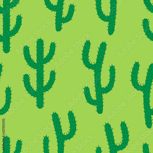Hand drawn cactus vector seamless pattern. Green cacti illustration, background.