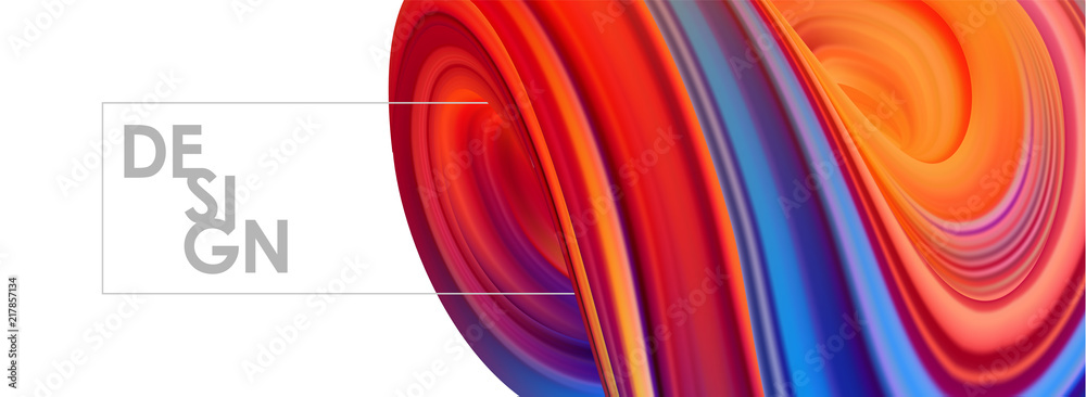 3D Blue and red colored abstract twisted fluide shape on white background. Trendy banner liquid design
