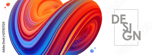 Vector illustration: 3D Blue and red colored abstract twisted fluide shape on white background. Trendy banner design.