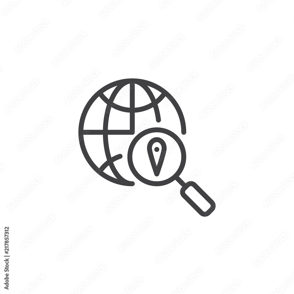 Search world location pin outline icon. linear style sign for mobile concept and web design. Global Search simple line vector icon. Symbol, logo illustration. Pixel perfect vector graphics Search world location pin outline icon. linear style sign for mobile concept and web design. Global Search simple line vector icon. Symbol, logo illustration. Pixel perfect vector graphics