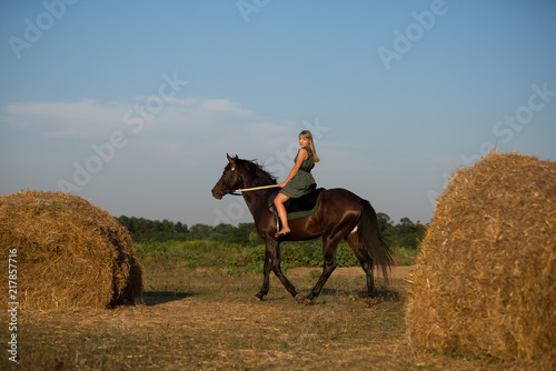 Young beautiful girl with a horse on nature