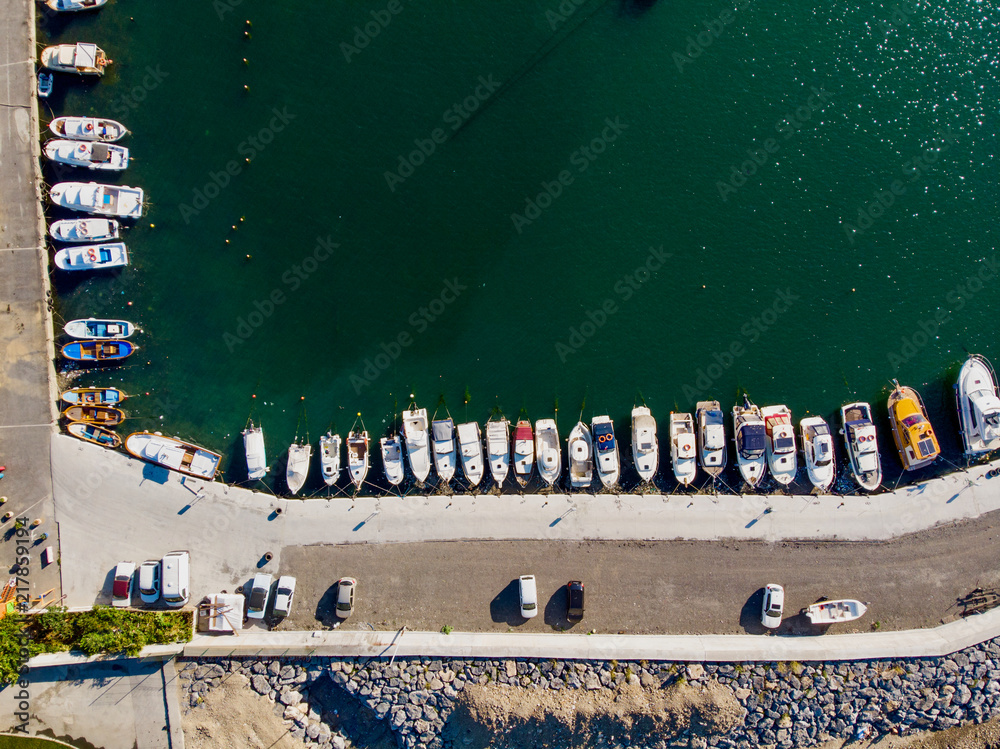 Obraz premium Aerial Drone View of Marina Pier in Yenikapi Bakirkoy / Istanbul Seaside in Turkey
