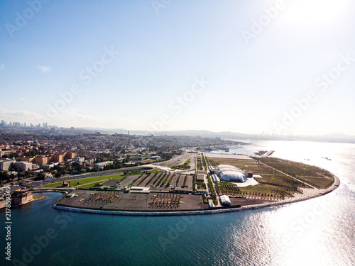 Photography Aerial Drone View of Yenikapi Istanbul Seaside in Turkey.