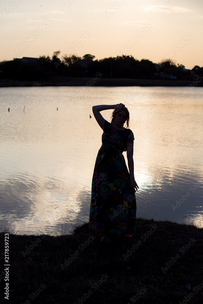 Fototapeta premium photo session in the nature cute pregnant girl