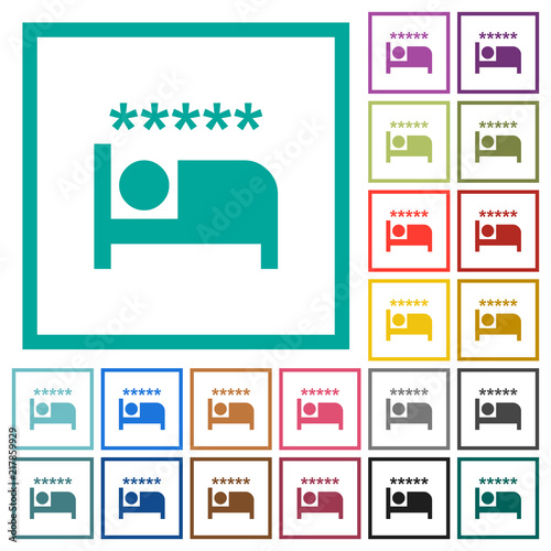 Luxury hotel flat color icons with quadrant frames