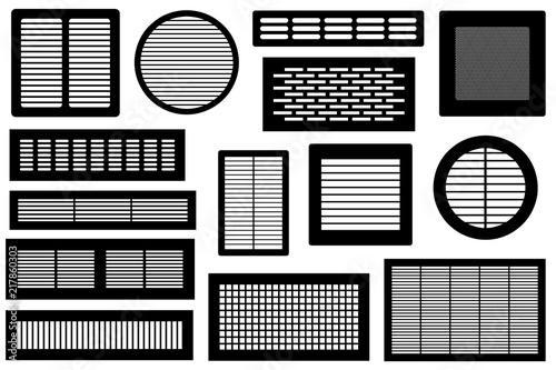 Set of different ventilations grilles isolated on white
