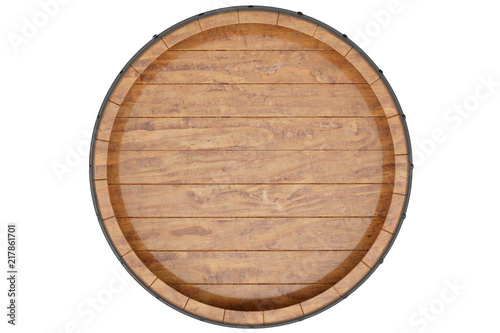 Billede på lærred Wine, beer, whiskey, wooden barrel top view of isolation on a white background