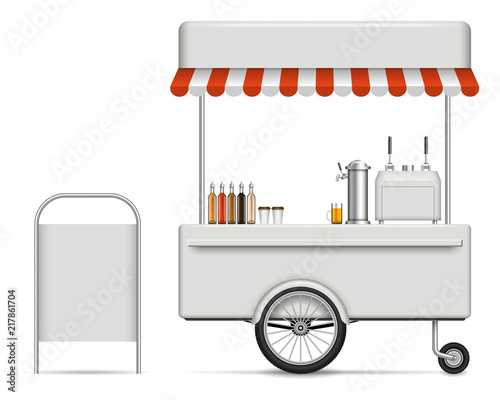 Realistic vector food cart on white background for branding, corporate identity. View from right side, easy editing and recolor