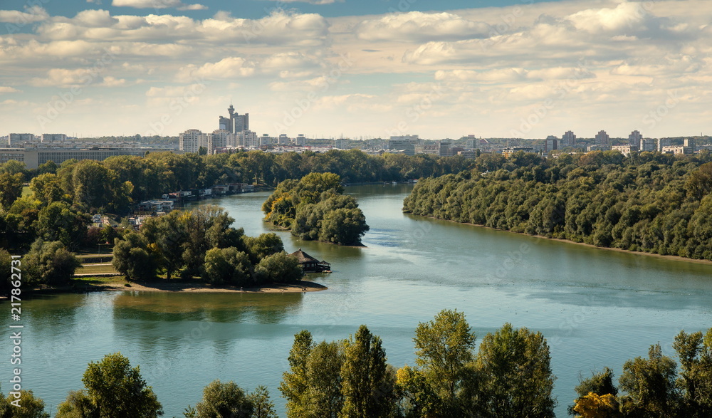 Belgrade, Sava and Danube Rivers Confluence, Great War Island on a Beautiful Summer Day