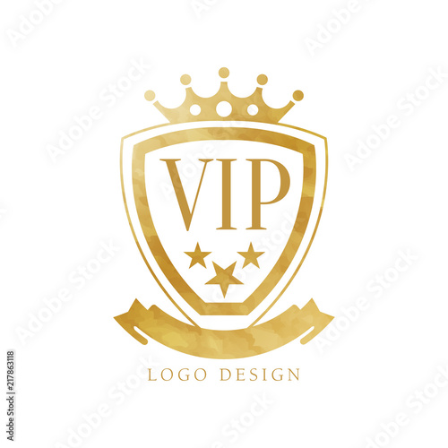 VIP logo design, luxury golden badge for club, boutique, restaurant, hotel