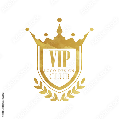 VIP club logo design, luxury golden badge for boutique, restaurant, hotel vector Illustration on a white background