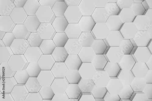 Fototapeta Naklejka Na Ścianę i Meble -  3D illustration white geometric hexagonal abstract background. Surface hexagon pattern, hexagonal honeycomb.