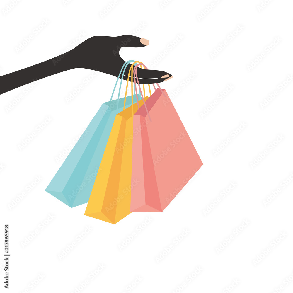Vector illustration of woman's hand and shopping bag