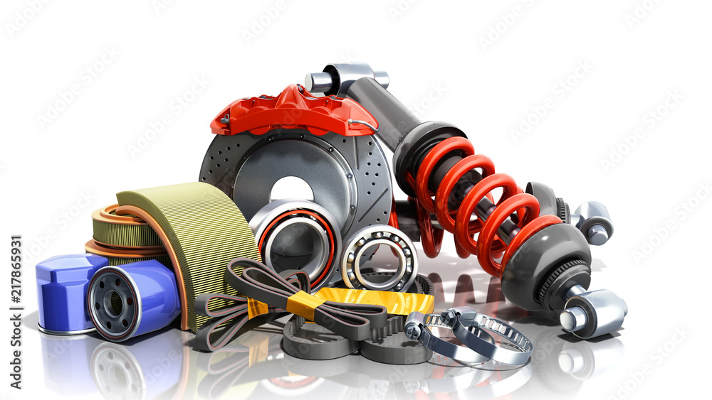 concept of vehicle maintenance automotive supplies 3d render on