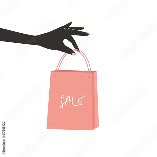 Vector illustration of woman's hand and shopping bag