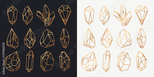 Crystals or minerals, diamond and gems outline