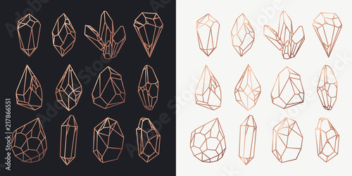 Crystals and diamonds, gems and rocks contour photo