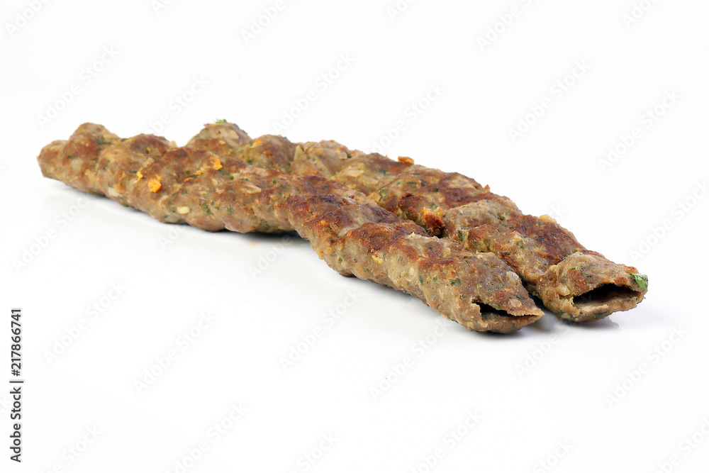 Ground Minced Beef Meet Shish Kefta Kebab on White Back Ground Ground Minced Beef Meet Shish Kefta Kebab on White Back Ground