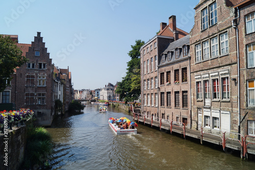 Boat trip in Gent with rainbow umbrellas