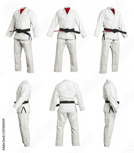 Obraz na plátne different angle sports kimono for training, isolated on white background