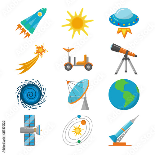 Colorful space icons set in flat style