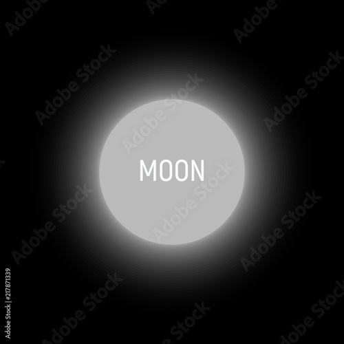 Full moon abstract vector illustration. Luminous circle, logo template. Blur round white shape on black background. Lightbulb icon.