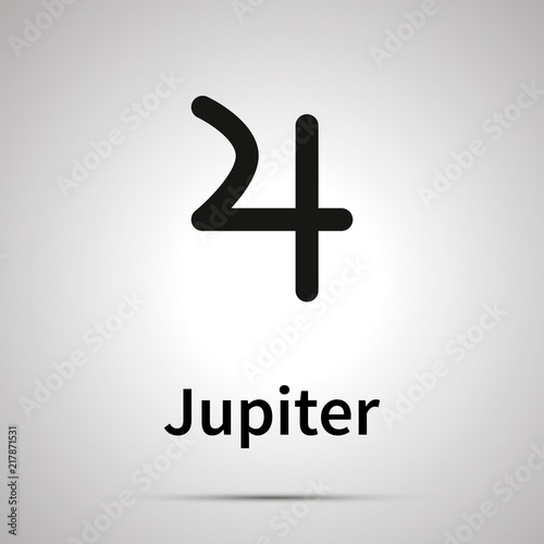 Jupiter astronomical sign, simple black icon with shadow on gray