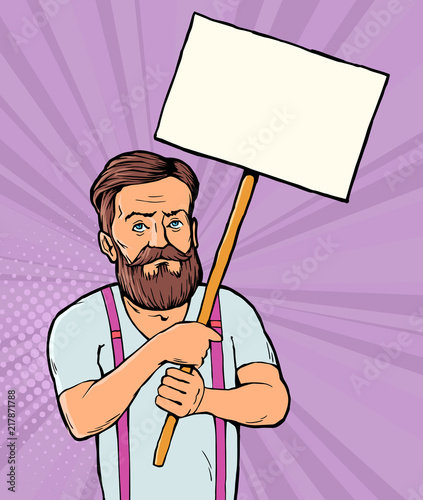 man with blank banner