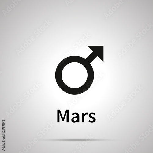 Mars astronomical sign, simple black icon with shadow on gray