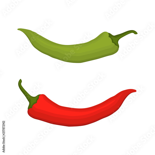 Red and green chilli peppers isolated on a white background. Vector illustration