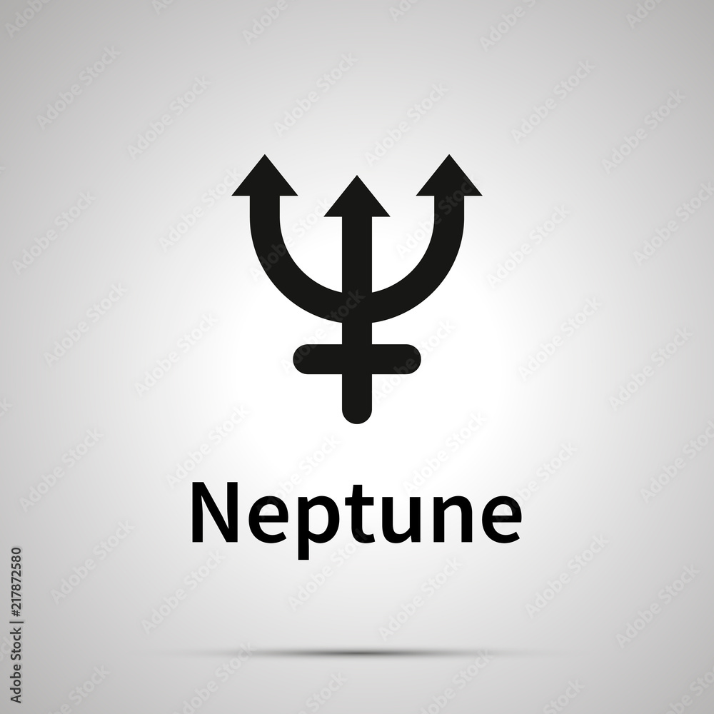 Neptune astronomical sign, simple black icon with shadow on gray Neptune astronomical sign, simple black icon with shadow on gray