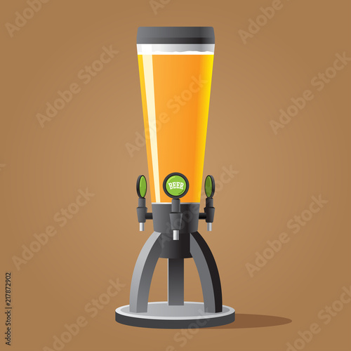 Dispenser beer with tap. Beer tower with tap. Color vector illustracion.