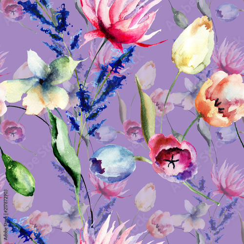 Seamless pattern with wild flowers