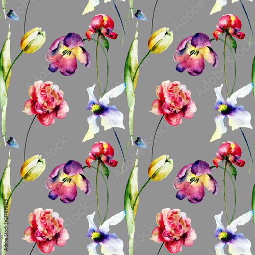 Seamless wallpaper with summer flowers