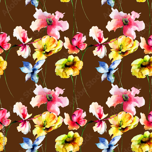 Seamless wallpaper with wild flowers